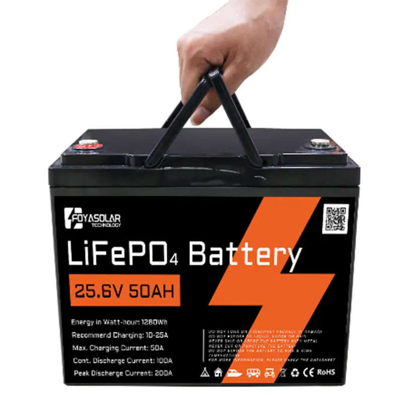 FOYASOLAR LiFePO4 25.6V 50Ah Rechargeable Deep Cycle Battery Pack